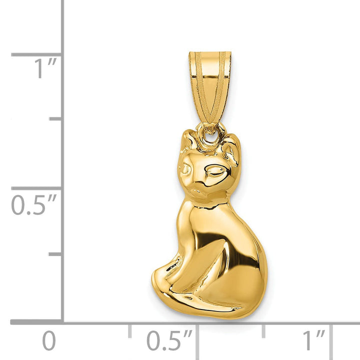 14k Yellow Gold Polished Finish Cat Sitting Design Charm Pendant