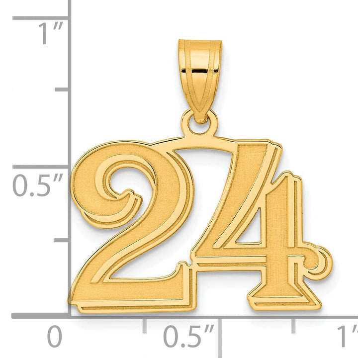 14k Yellow Gold Polished Etched Finish Number 24 Charm Pendant