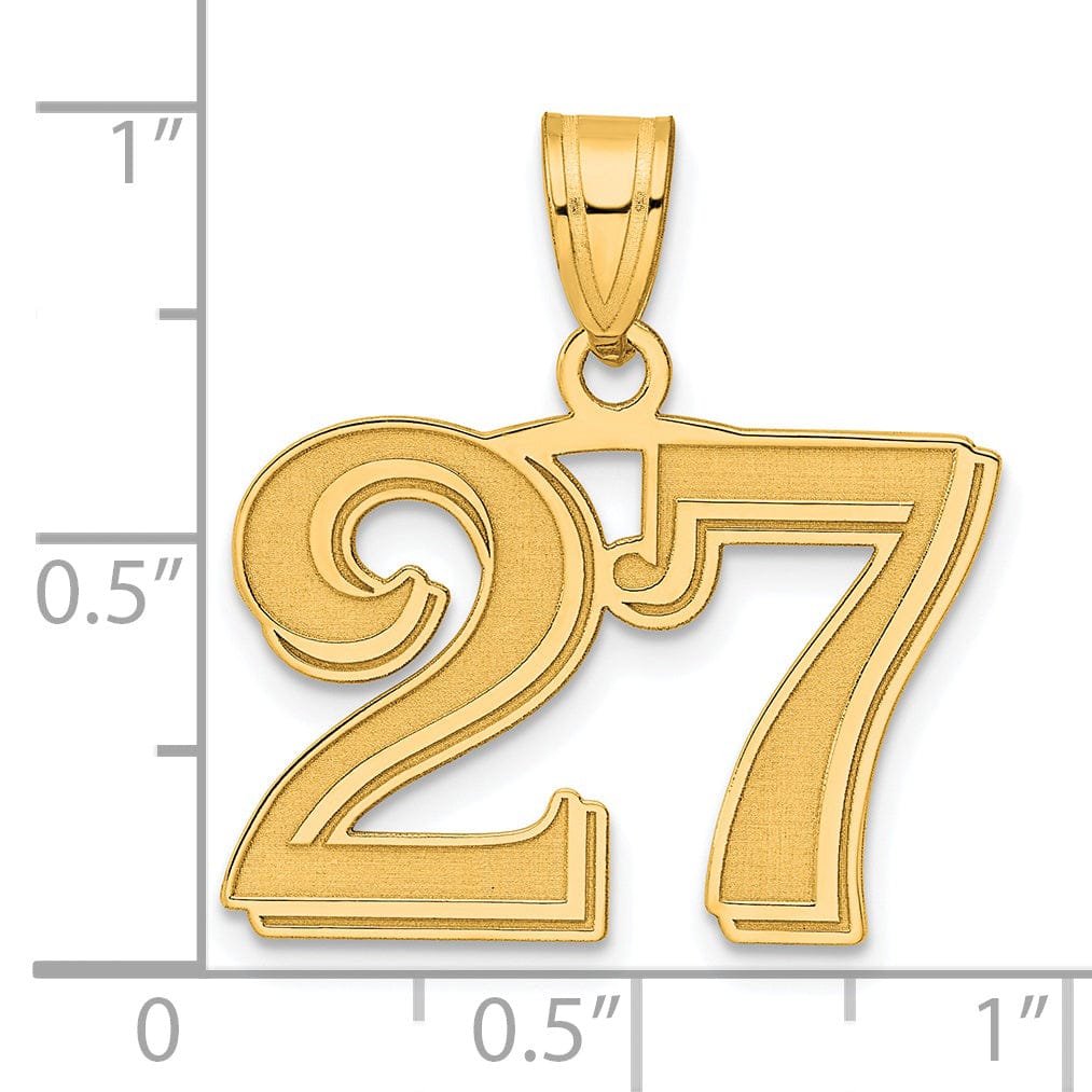 14k Yellow Gold Polished Etched Finish Number 27 Charm Pendant