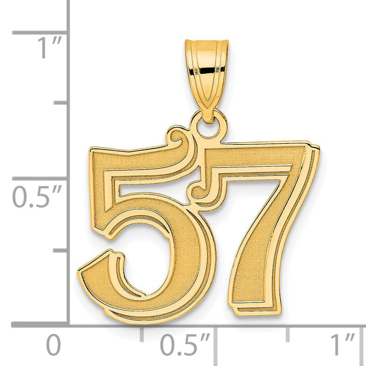 14k Yellow Gold Polished Etched Finish Number 57 Charm Pendant