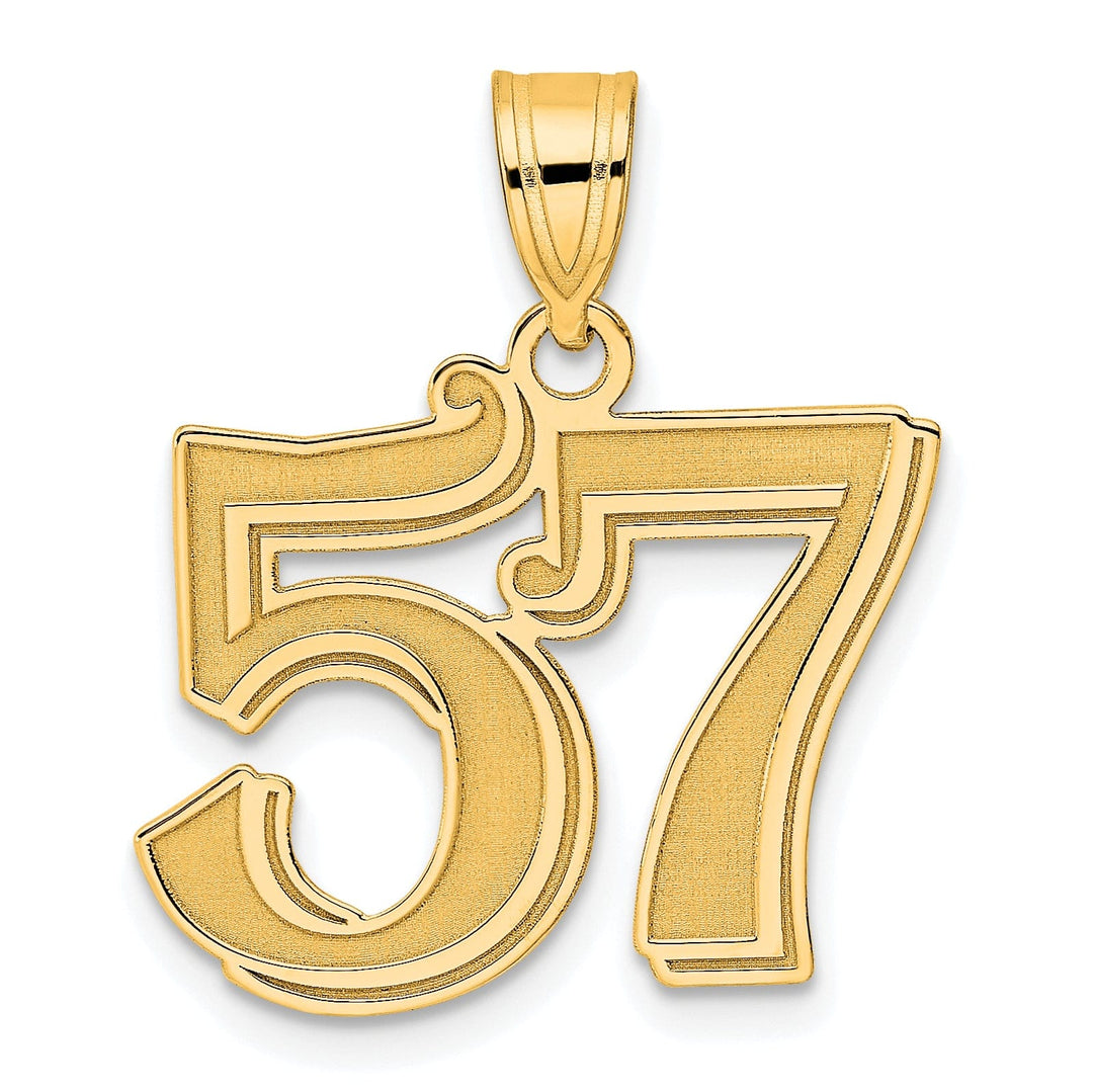 14k Yellow Gold Polished Etched Finish Number 57 Charm Pendant