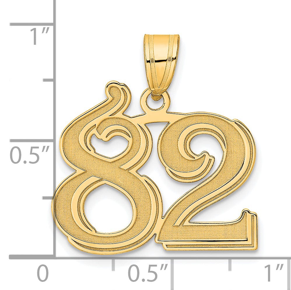 14k Yellow Gold Polished Etched Finish Number 82 Charm Pendant