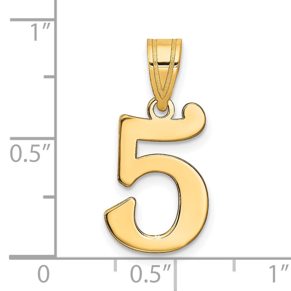 14k Yellow Gold Polished Finish Number 5 Charm Pendant