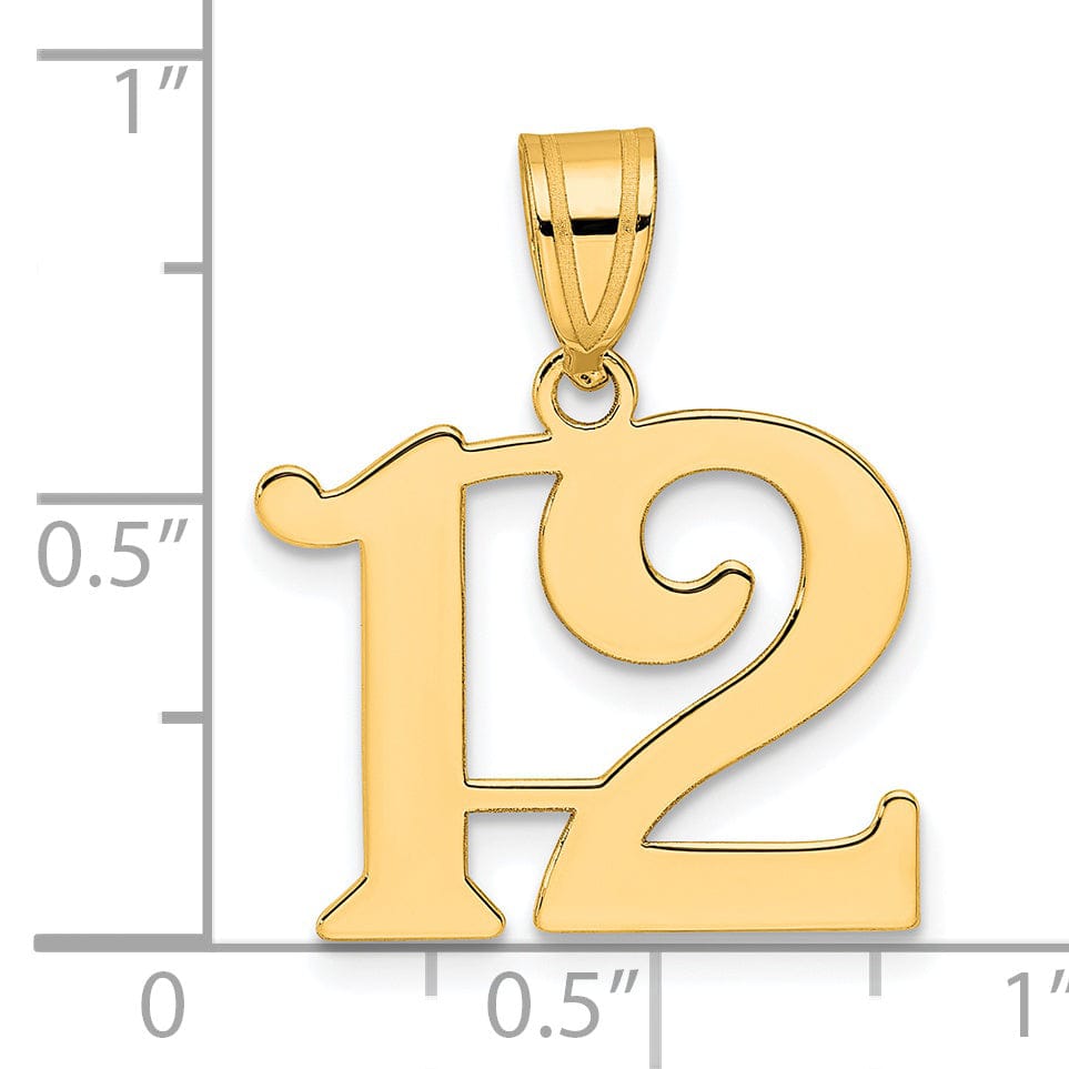 14k Yellow Gold Polished Finish Number 12 Charm Pendant