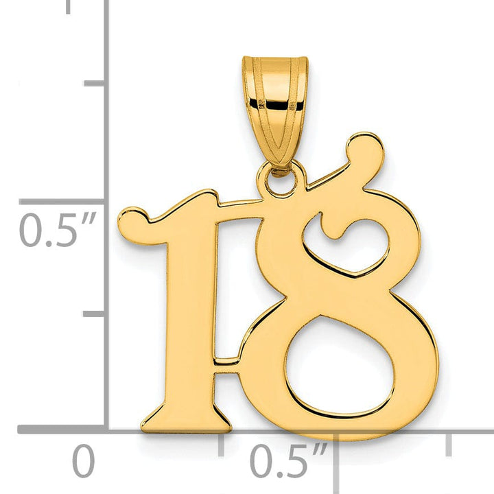 14k Yellow Gold Polished Finish Number 18 Charm Pendant