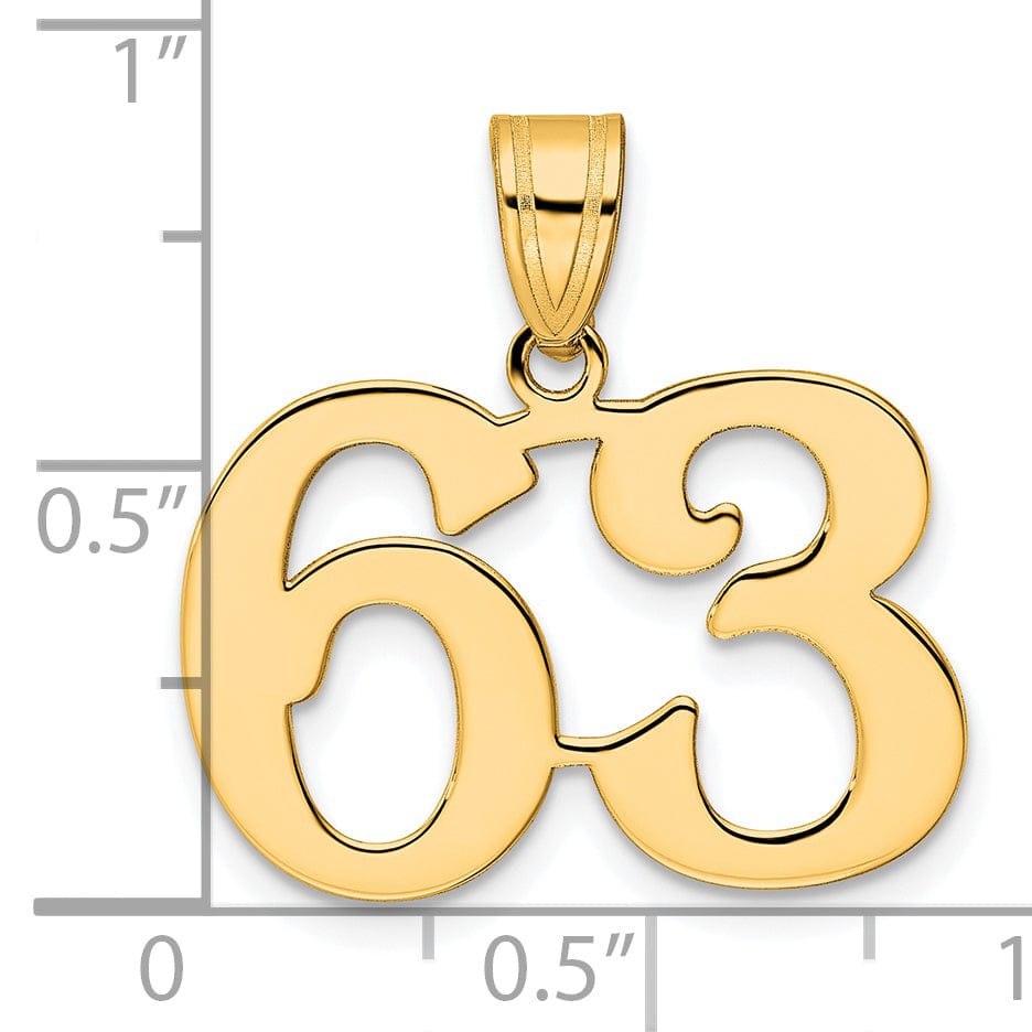 14k Yellow Gold Polished Finish Number 63 Charm Pendant