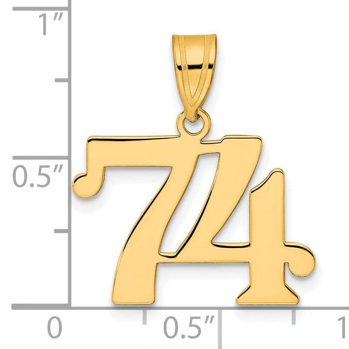 14k Yellow Gold Polished Finish Number 74 Charm Pendant