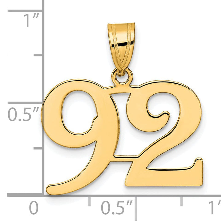 14k Yellow Gold Polished Finish Number 92 Charm Pendant