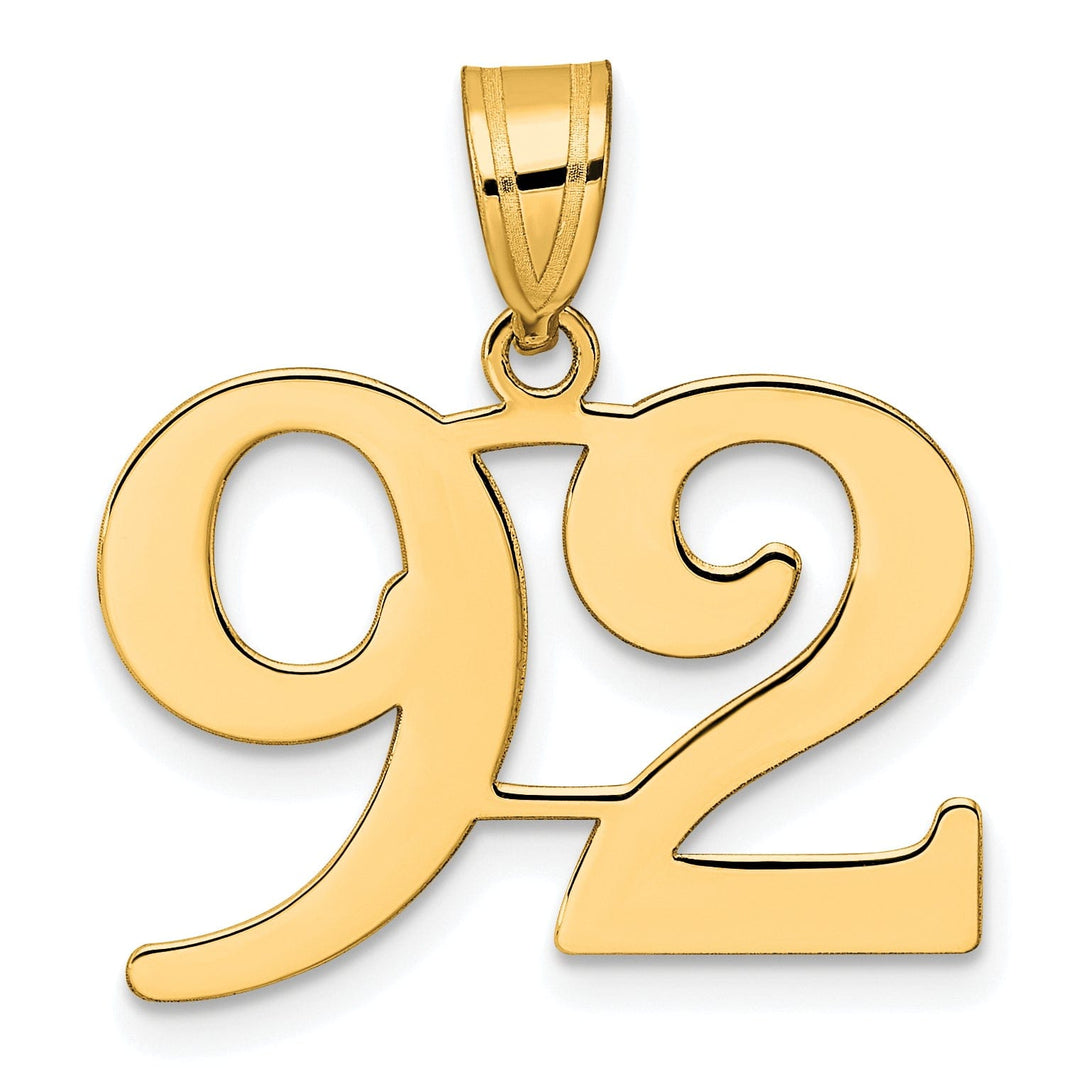 14k Yellow Gold Polished Finish Number 92 Charm Pendant