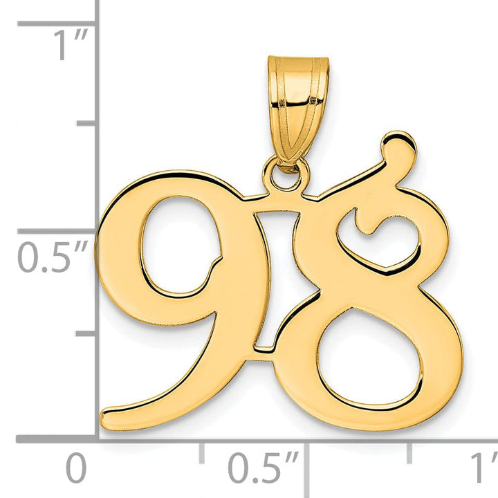 14k Yellow Gold Polished Finish Number 98 Charm Pendant