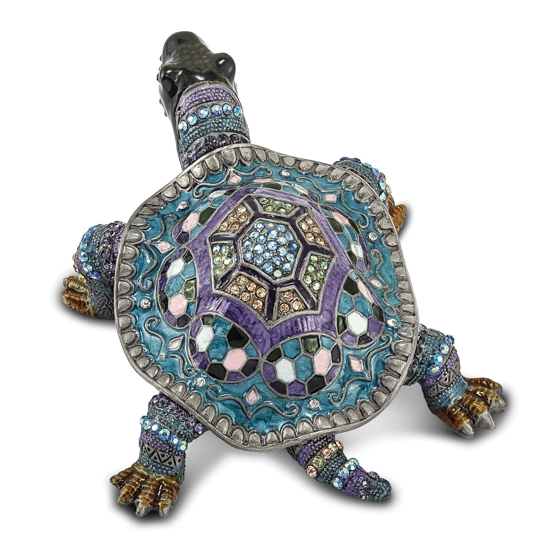 Bejeweled Pewter Multi Color Finish AMAZING AZURE Turtle Trinket Box