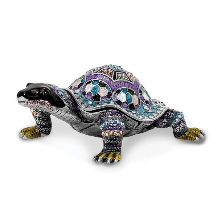 Bejeweled Pewter Multi Color Finish AMAZING AZURE Turtle Trinket Box