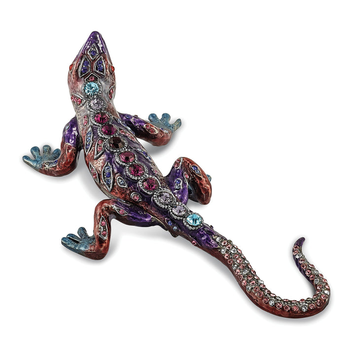 Bejeweled Pewter Multi Color Finish PRINCE OF JEWELS Gecko Trinket Box