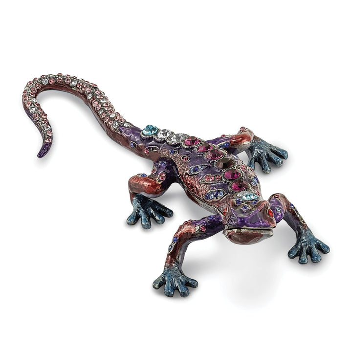 Bejeweled Pewter Multi Color Finish PRINCE OF JEWELS Gecko Trinket Box