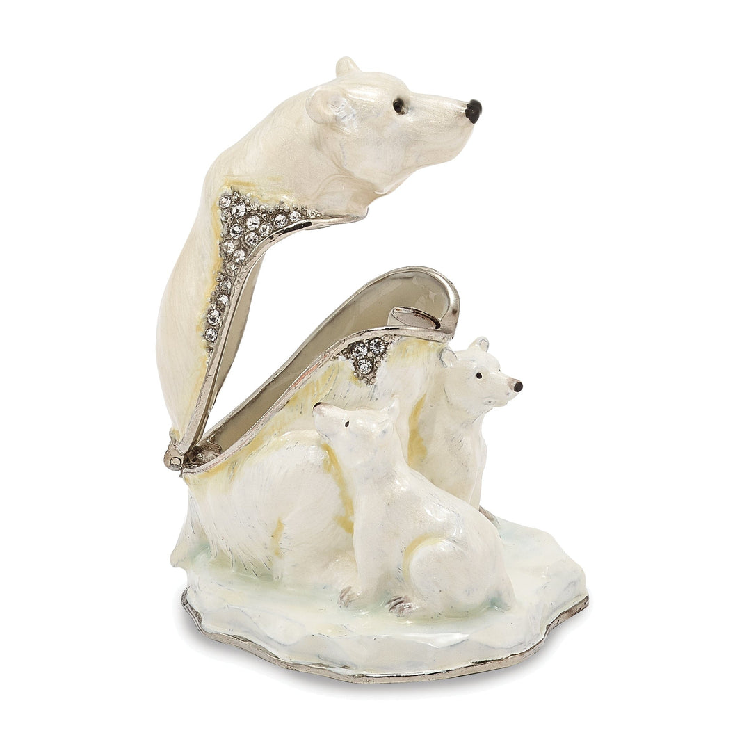 Bejeweled MAMA BEAR With AVA & ASHER Polar Bears Trinket Box