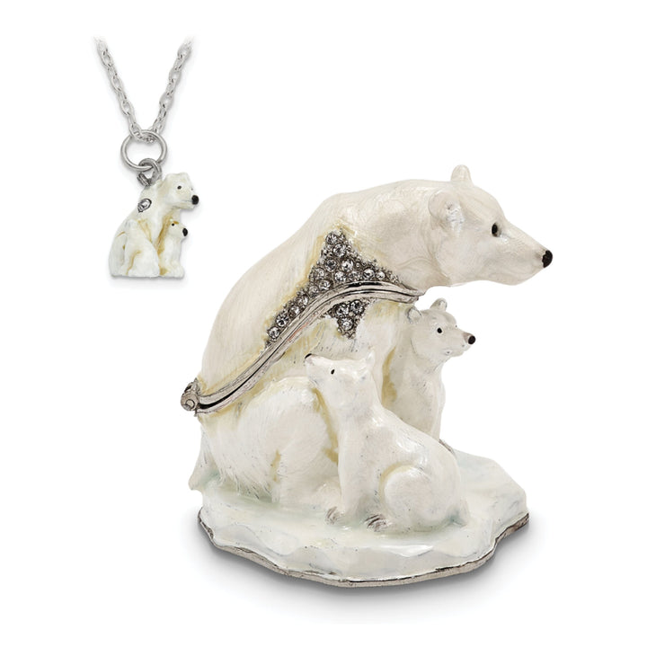 Bejeweled MAMA BEAR With AVA & ASHER Polar Bears Trinket Box