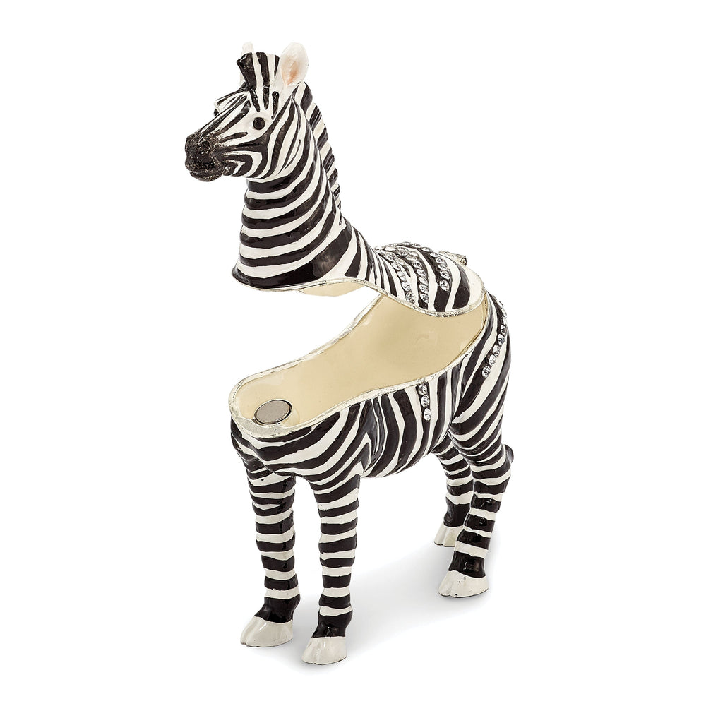 Bejeweled Pewter Multi Color Enamel Finish ZACH Zebra Trinket Box