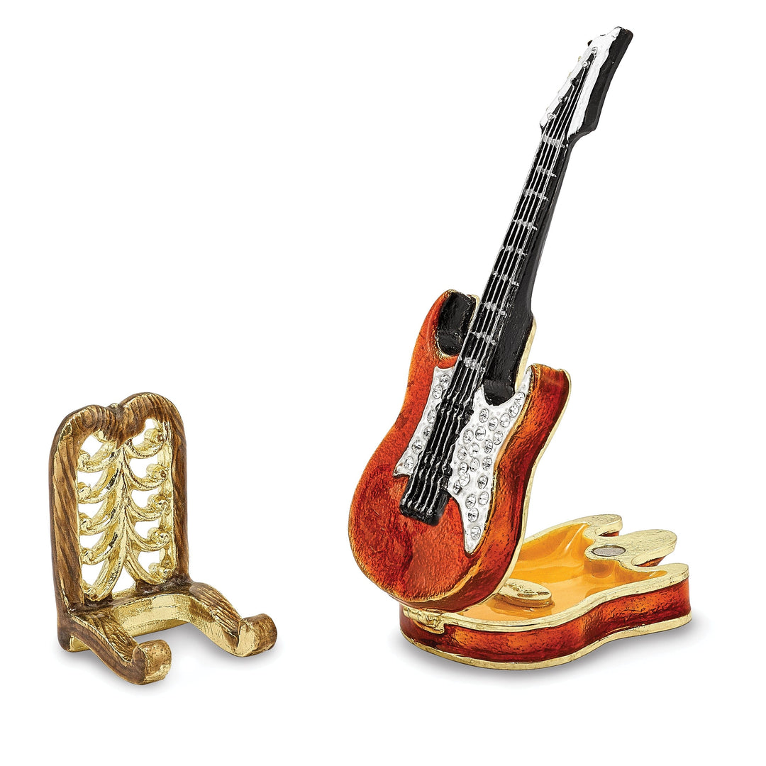 Bejeweled Pewter Multi Color STRUMMIN' TUNES Red Guitar Trinket Box