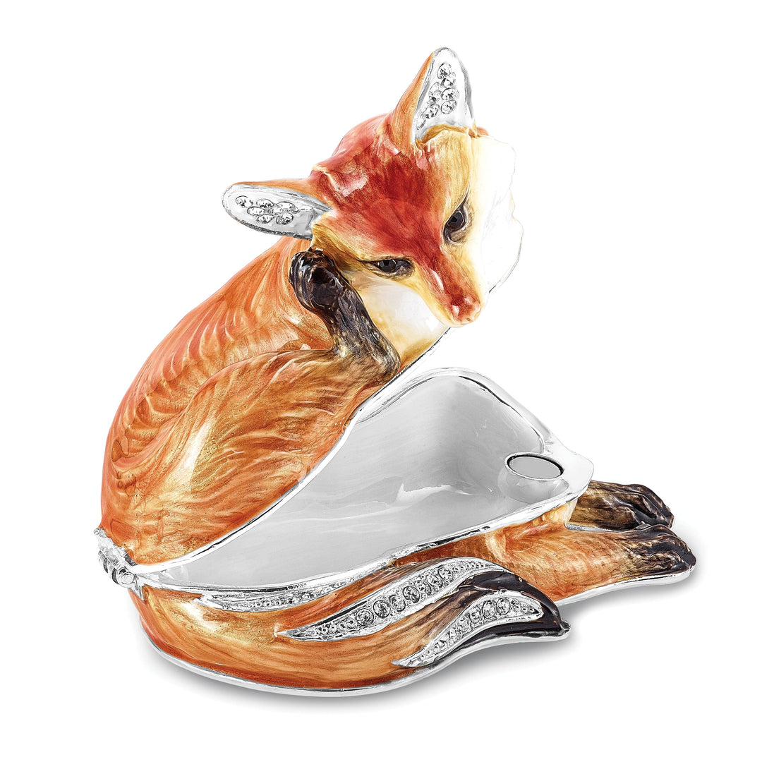 Bejeweled Pewter Multi Color Enamel EINSTEIN Red Fox Trinket Box