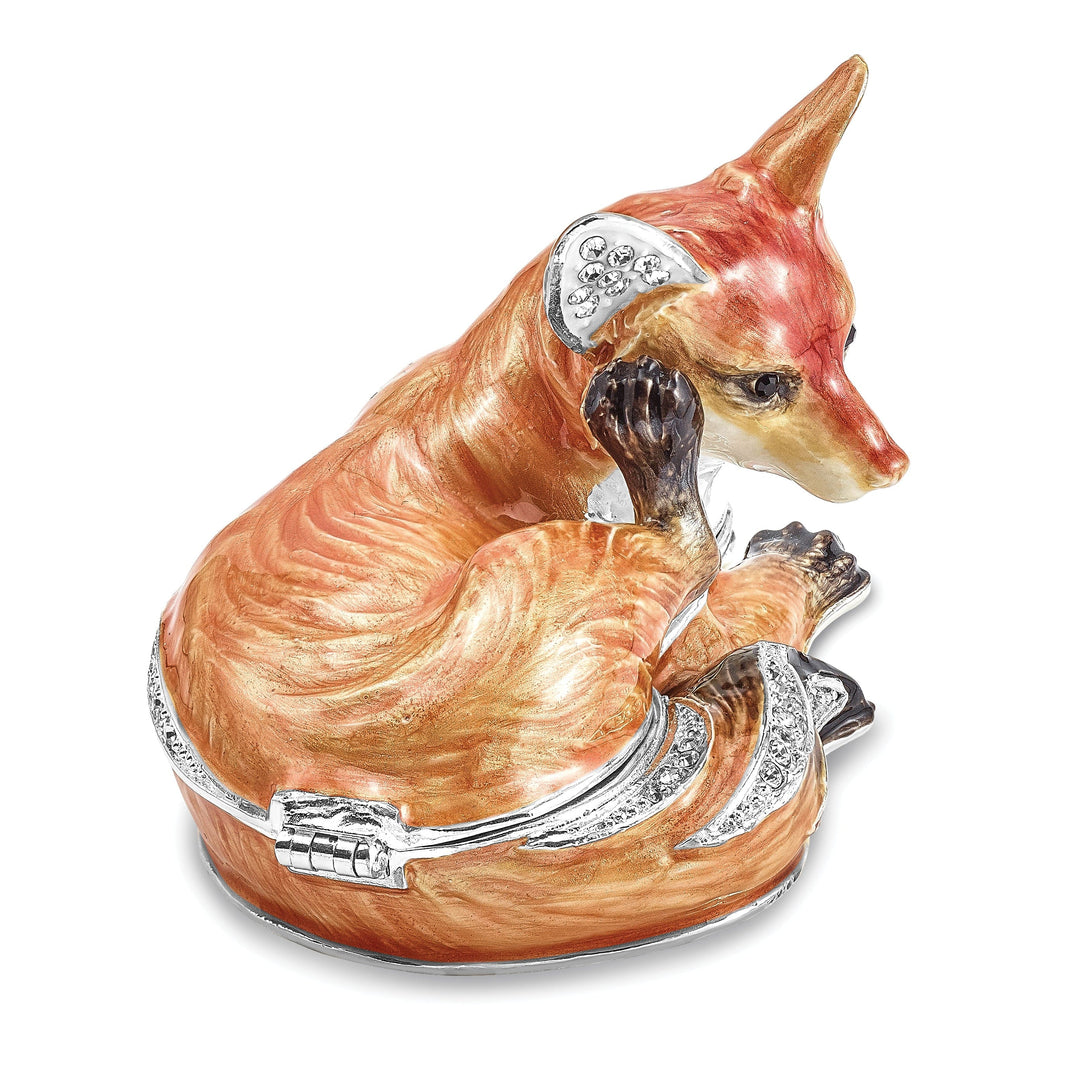 Bejeweled Pewter Multi Color Enamel EINSTEIN Red Fox Trinket Box
