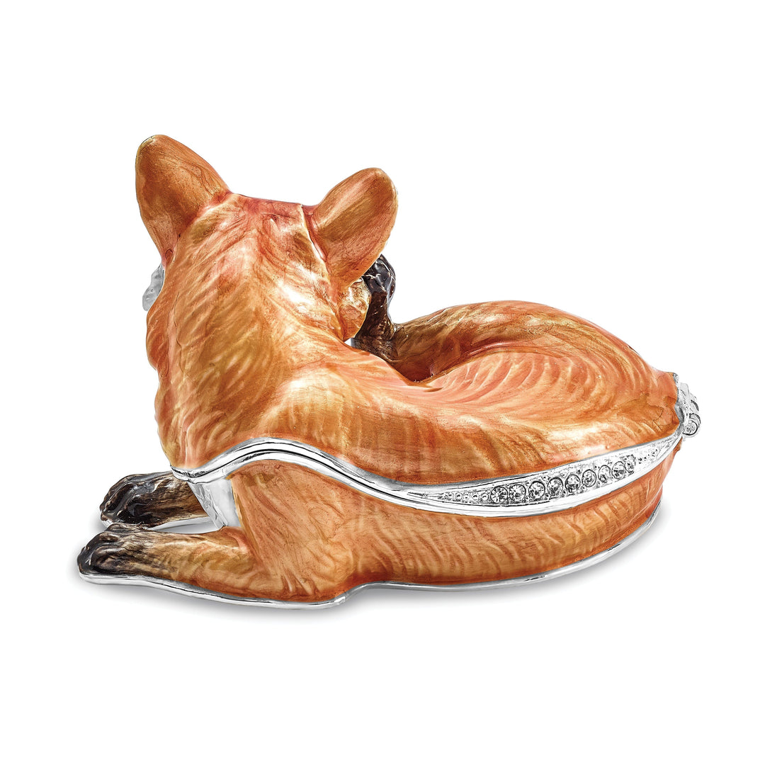 Bejeweled Pewter Multi Color Enamel EINSTEIN Red Fox Trinket Box