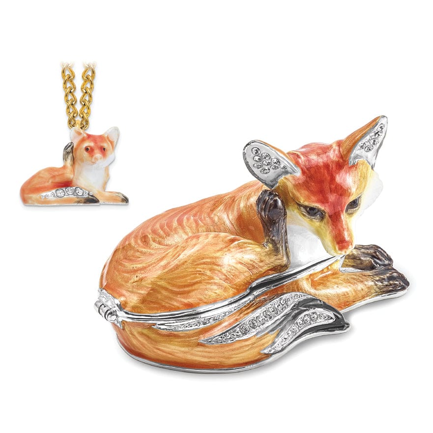 Bejeweled Pewter Multi Color Enamel EINSTEIN Red Fox Trinket Box