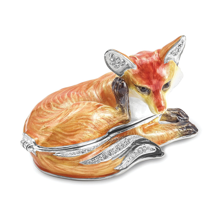 Bejeweled Pewter Multi Color Enamel EINSTEIN Red Fox Trinket Box