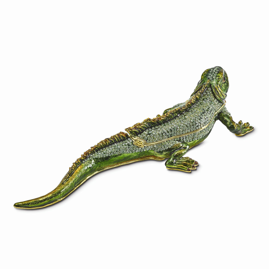 Bejeweled Pewter Multi Green Colors Finish IGGY Iguana Trinket Box