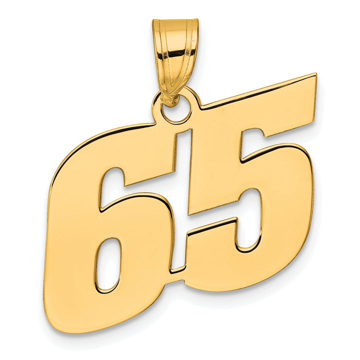 14k Yellow Gold Polished Finish Block Script Design Number 65 Charm Pendant