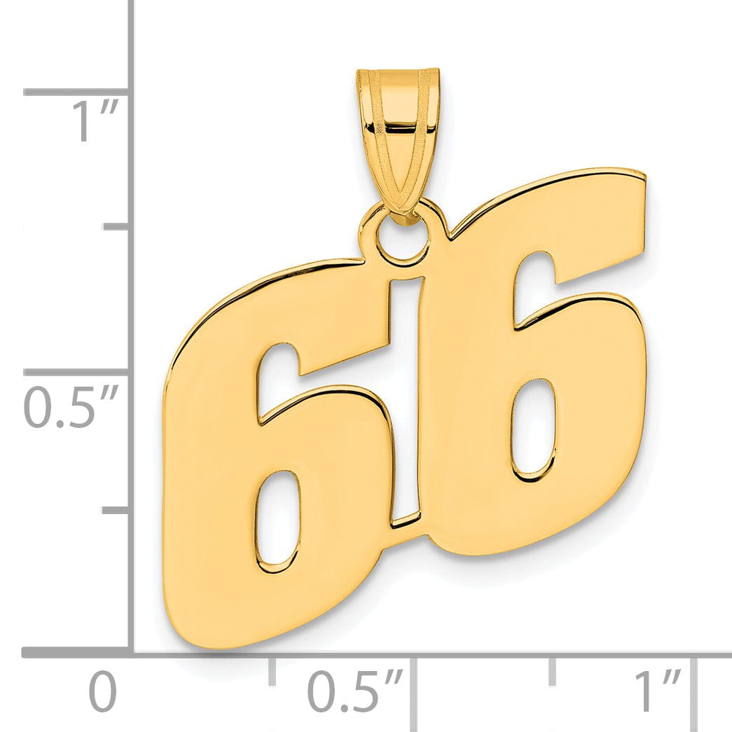 14k Yellow Gold Polished Finish Block Script Design Number 66 Charm Pendant