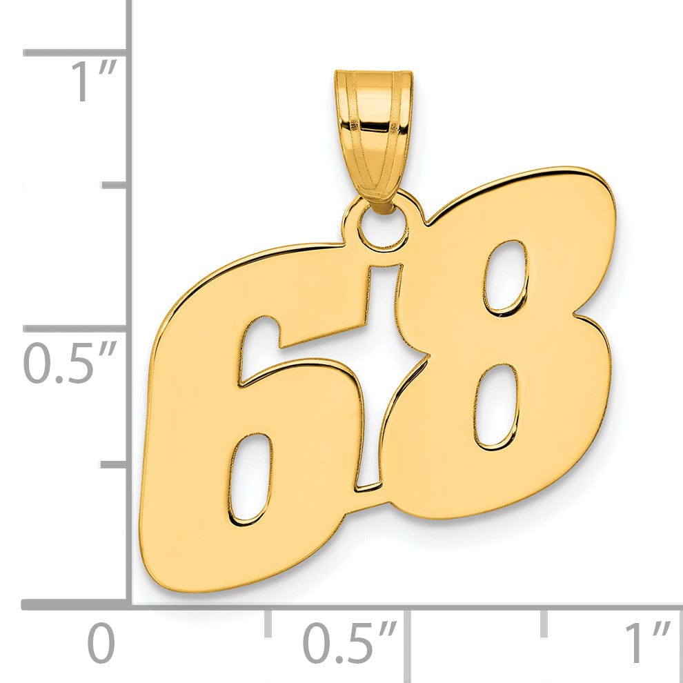 14k Yellow Gold Polished Finish Block Script Design Number 68 Charm Pendant