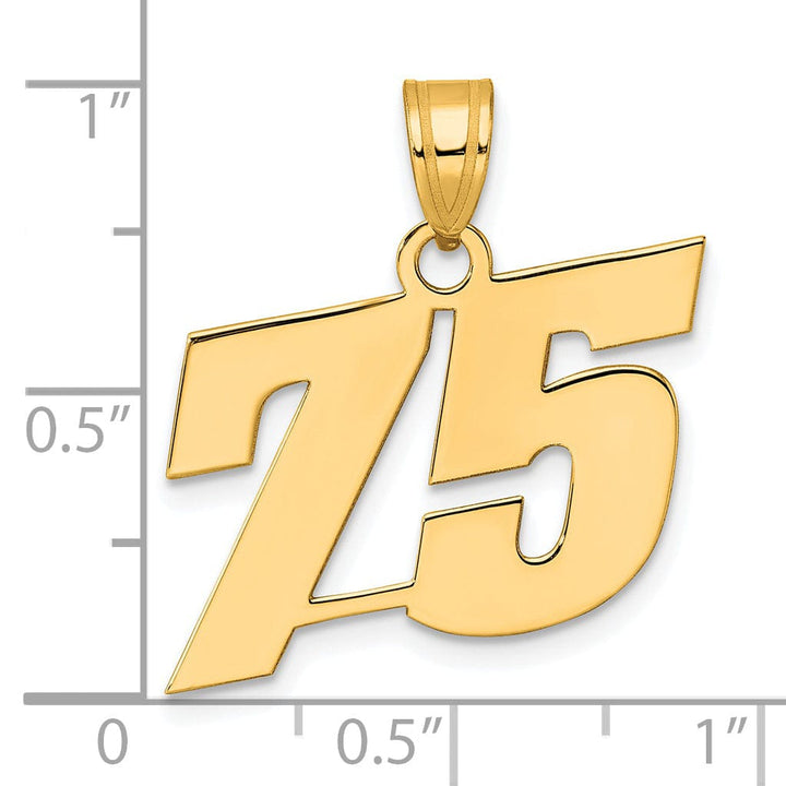 14k Yellow Gold Polished Finish Block Script Design Number 75 Charm Pendant