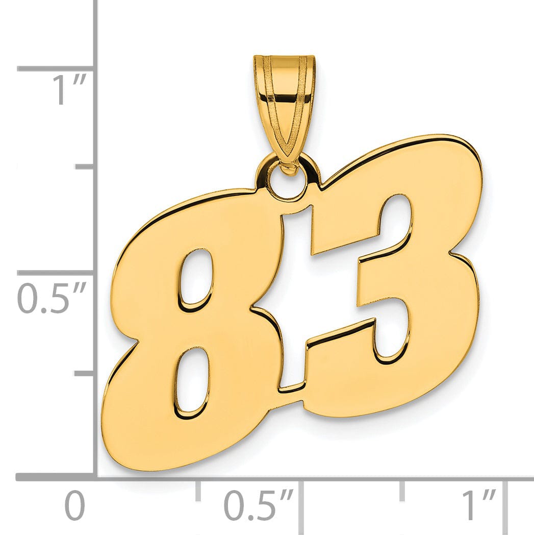 14k Yellow Gold Polished Finish Block Script Design Number 83 Charm Pendant