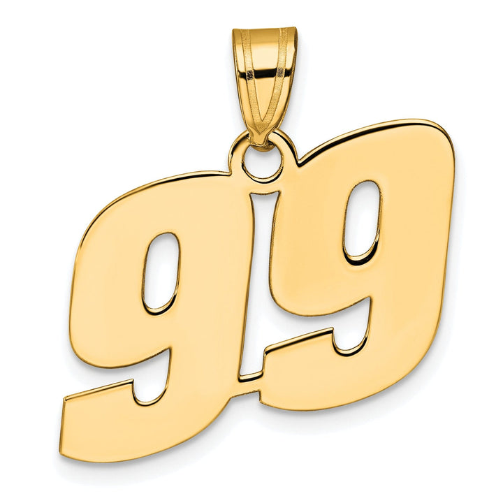 14k Yellow Gold Polished Finish Block Script Design Number 99 Charm Pendant