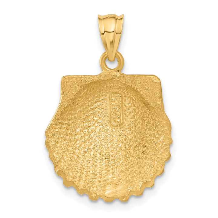 14k Yellow Gold Solid Polished Brushed Finish Seashell Charm Pendant