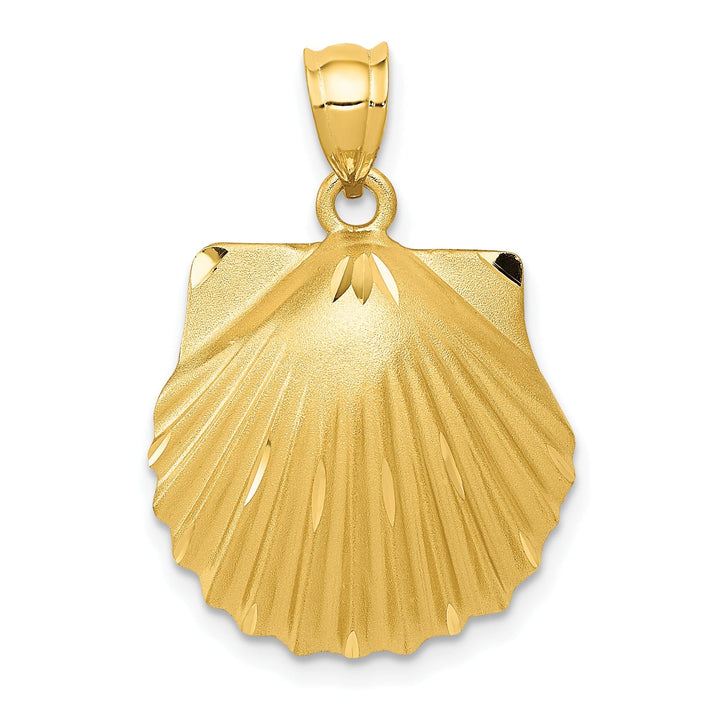 14k Yellow Gold Solid Polished Brushed Finish Seashell Charm Pendant