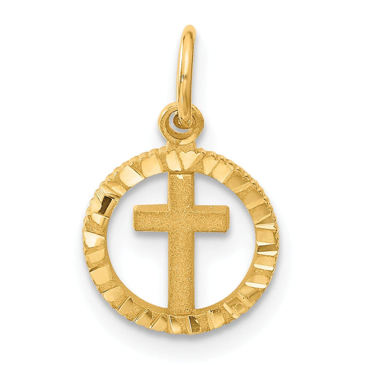14K Yellow Gold Eternal Life Cross in Circle Design Charm Pendant