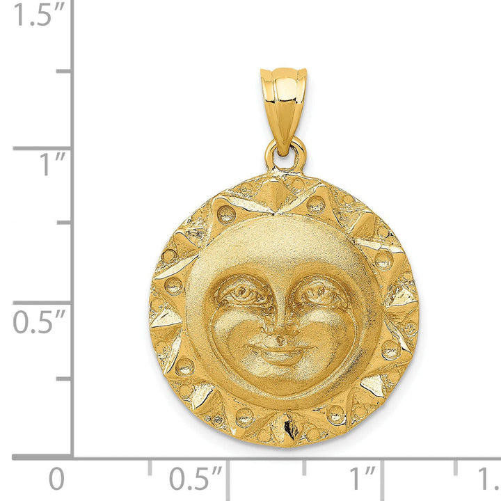 14k Yellow Gold Solid Satin Polished Finish Sun Smiling Face Charm Pendant