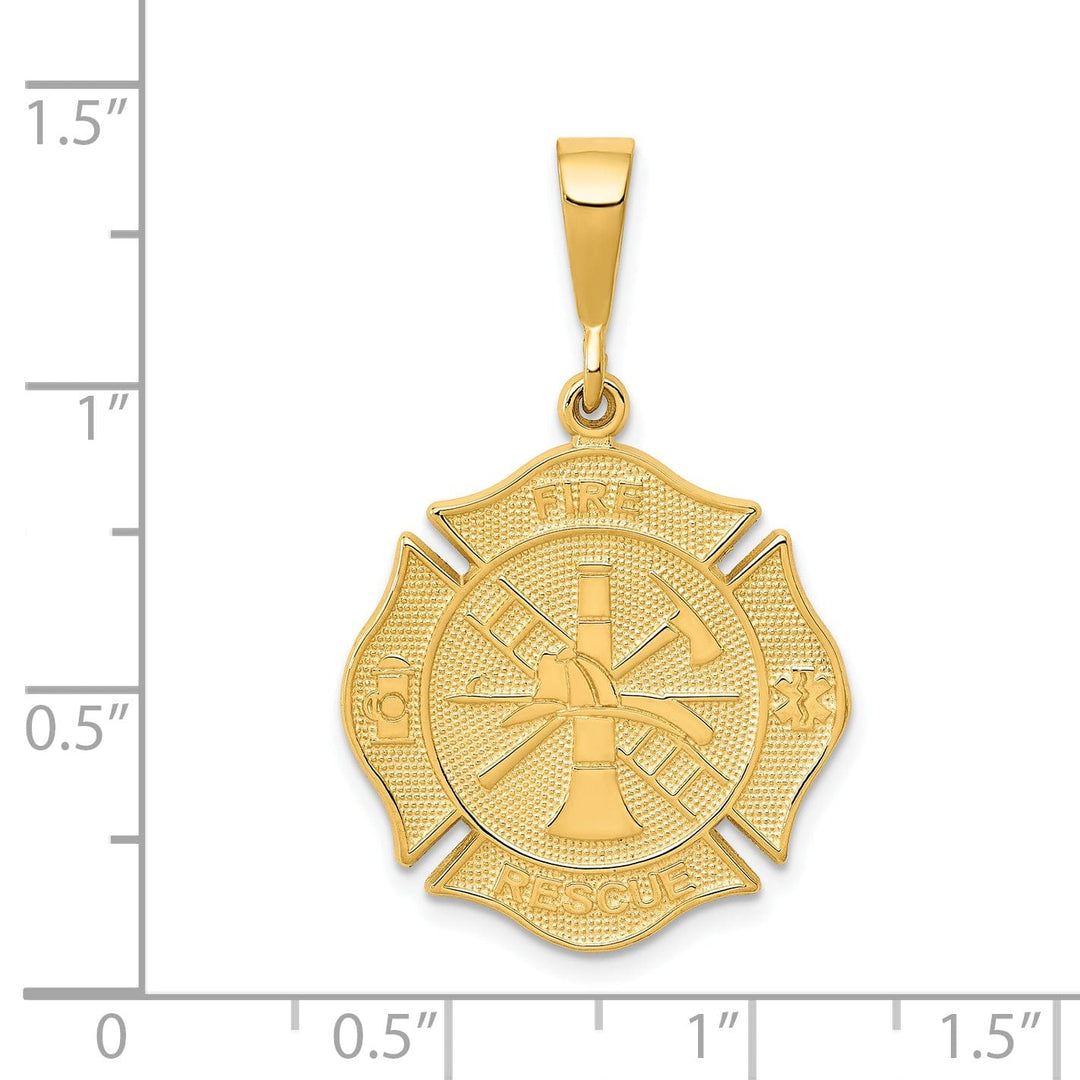 14k White Gold Polished Finish Textured Casted Solid Textured Back Large FD St. Florian Badge Pendant