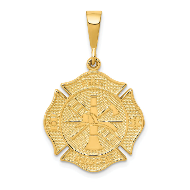 14k White Gold Polished Finish Textured Casted Solid Textured Back Large FD St. Florian Badge Pendant