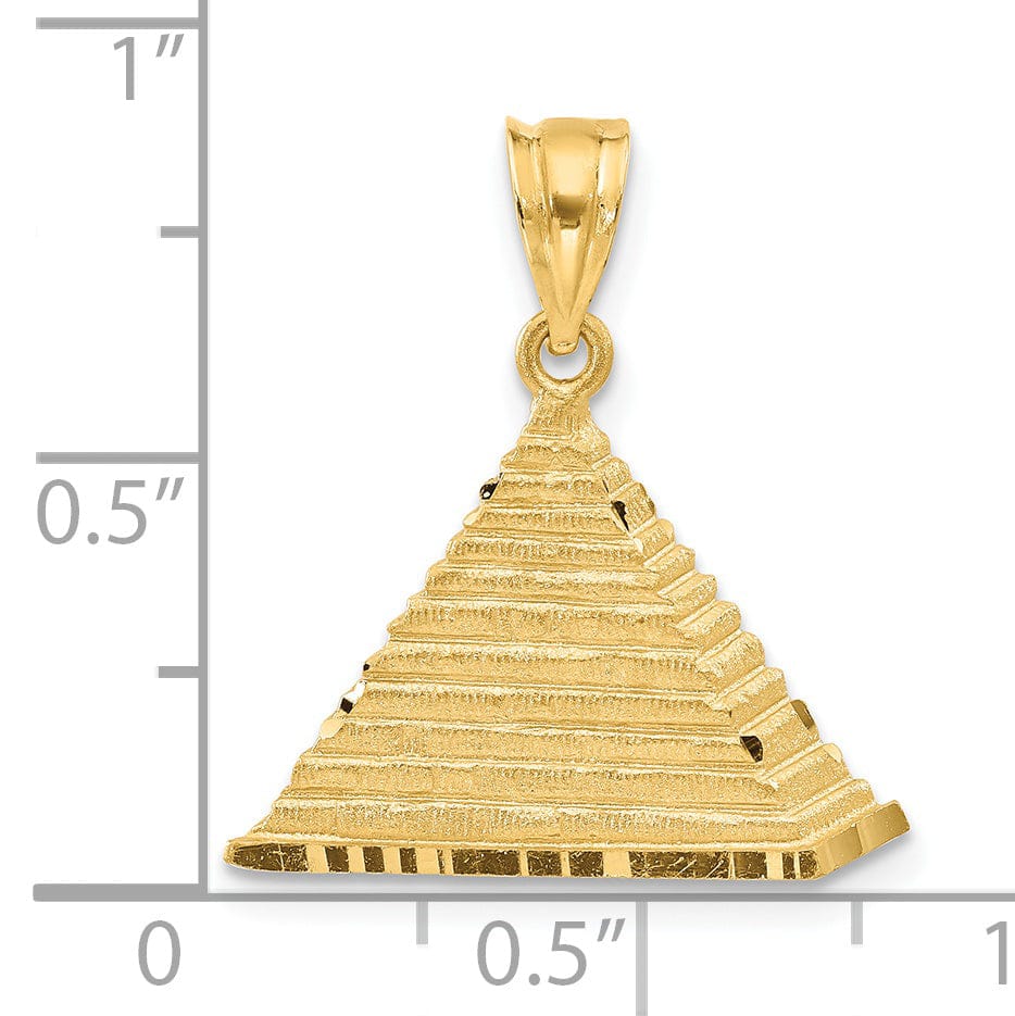 14k Yellow Gold Polished Textured Finish Solid Pyramid Charm Pendant