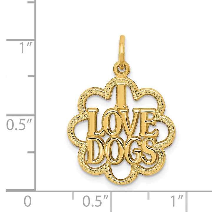 14k Yellow Gold Textured Polished Finish I LOVE DOGS Charm Pendant