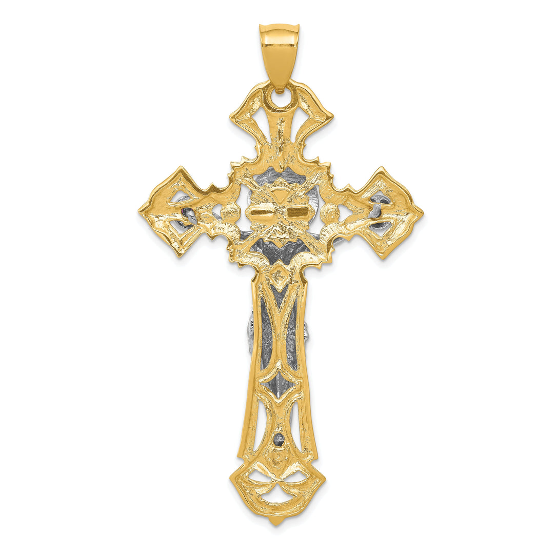 14k Two-tone Gold Polished with Red C.Z Crucifix