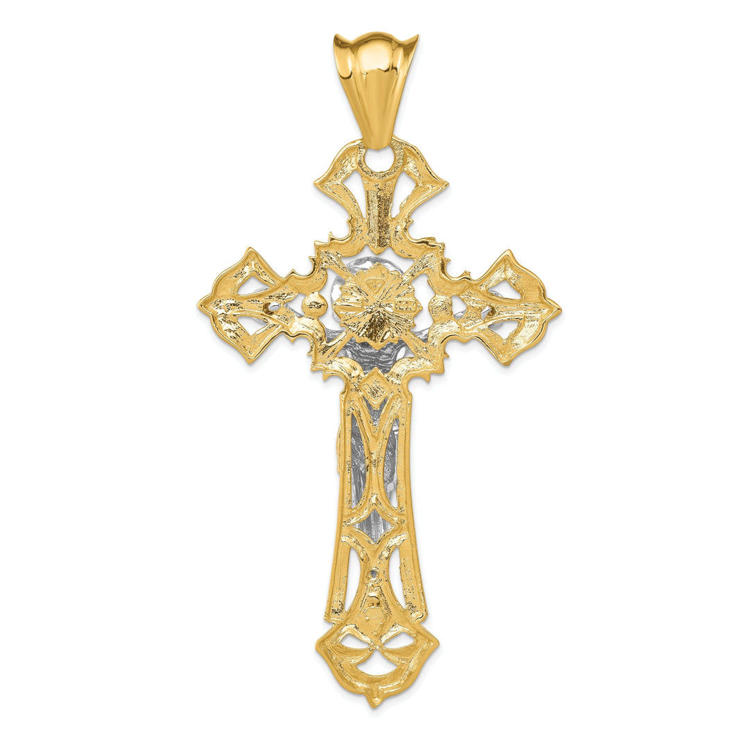 14k Two-tone Gold Polished with Red C.Z Crucifix