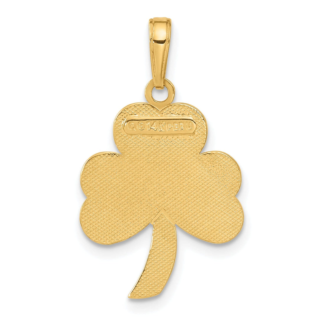 14k Yellow Gold Solid Textured Polished Finish Green Enameled Finish Shamrock Charm Pendant