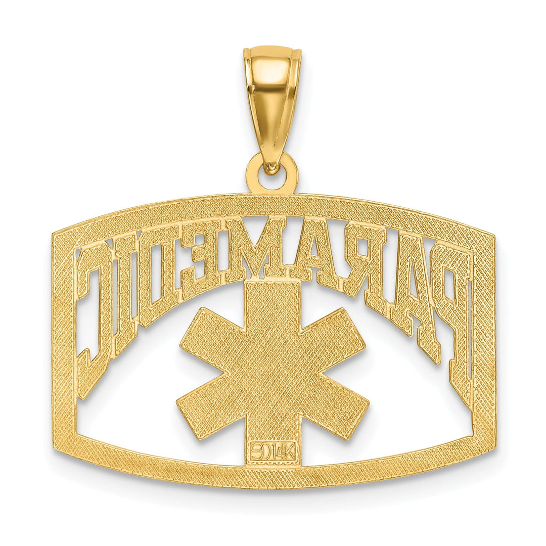 14k Yellow Gold Polished Textured Finish PARAMEDIC Charm Pendant