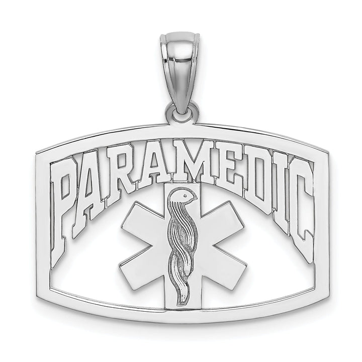 14K White Gold Textured Polished Finish Cut-Out Design PARAMEDIC Charm Pendant