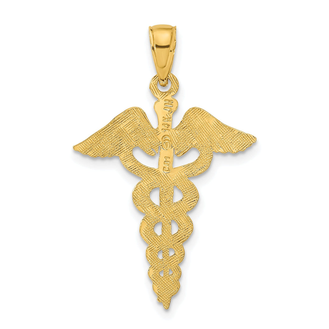 Solid 14k Yellow Gold Polished Caduceus Pendant