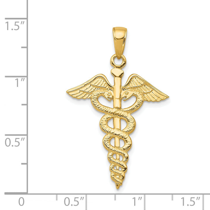 Solid 14k Yellow Gold Polished Caduceus Pendant