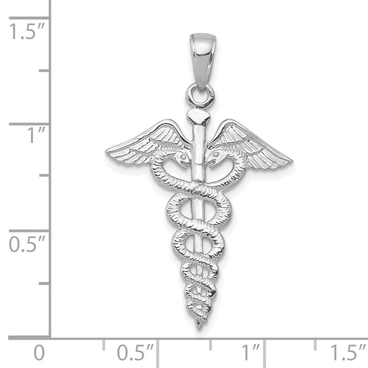 14k White Gold Textured Polished Finish Caduceus Charm Pendant